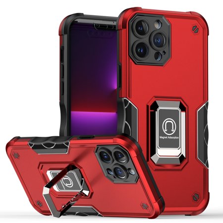 [QBOPTI-IP14-RED] For Apple iPhone 14-iphone 13  6.1 Optimum Magnetic Ring Stand Hybrid Case Cover - Red