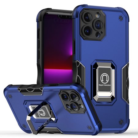 [QBOPTI-IP14-BLUE] For Apple iPhone 14-IPHONE 13 6.1 Optimum Magnetic Ring Stand Hybrid Case Cover - Blue
