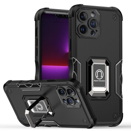 [QBOPTI-IP14-BK] For Apple iPhone 14- IPHONE 13 6.1 Optimum Magnetic Ring Stand Hybrid Case Cover - Black