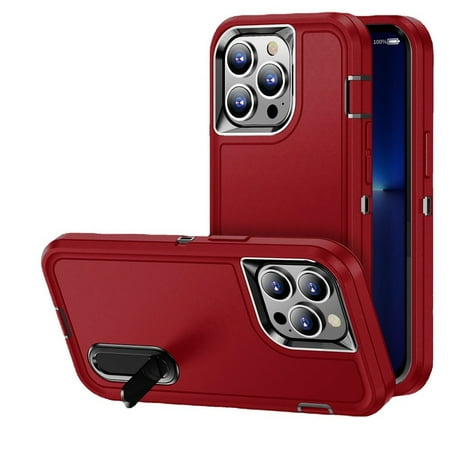 [QBPEAK-IP14-BKRED] For Apple iPhone 14-IPHONE 13 6.1 Peak 3in1 Toughest Hybrid with Stand Cover Case - Blackred