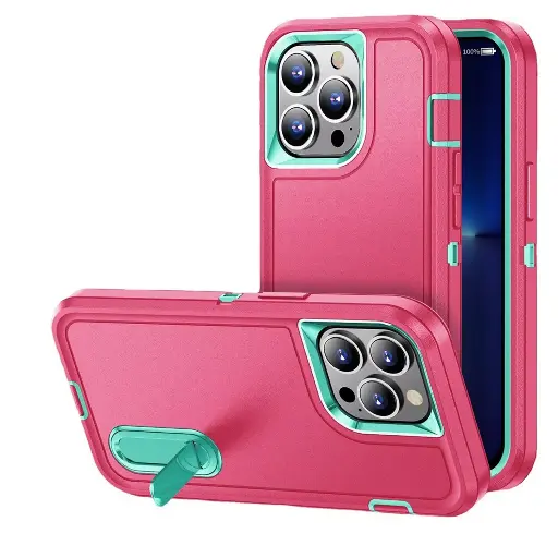 [QBEAK-IP14-THPNK] Case For iPhone 14 - iphone 13 6.1 - PEAK 3in1 Toughest Hybrid with Stand Case - Teal/Hot Pink