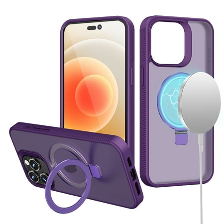 [MGSKIN-IP14-PRP] Case For iPhone 14 - IPHONE 13 6.1 Skin Touch Feel Hq Magnetic Circle Kickstand Hybrid - Purple