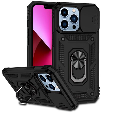 [QBWELL-IP14-BK] For Apple iPhone 14 - IPHONE 13 6.1 Well Protective Magentic Ring Stand Camera Protective Cover Case - Black