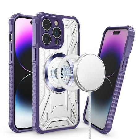 [MGCDPT-IP14-PRP] Apple Case iPhone 14 6.1 Magnetic Circle CD Pattern Transparent Rugged Hybrid - Purple