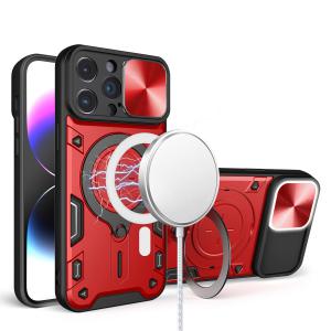 [MGCLSC-iP15-Red] For iPhone 15 Magnetic Ring Stand Classic Design FULL Camera Protection Hybrid Case - Red 