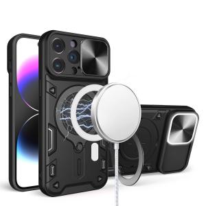[MGCLSC-iP15-BK] For iPhone 15 Magnetic Ring Stand Classic Design FULL Camera Protection Hybrid Case - Black 