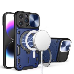 [MGCLSC-iP15-Blue] For iPhone 15 Magnetic Ring Stand Classic Design FULL Camera Protection Hybrid Case - Blue 