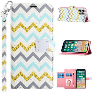 [QBWMSDS-iP15-Zig] For iPhone 15 Design Wallet ID Credit Card Money Holder with Magnetic Metal Closure including Lanyar 