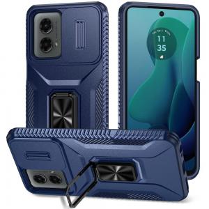 [QBCMPLTE-24MG5g-Blue] For Motorola Moto G 5G 2024 Complete Magnetic Metal Ring Stand Camera Protection Hybrid - Blue 