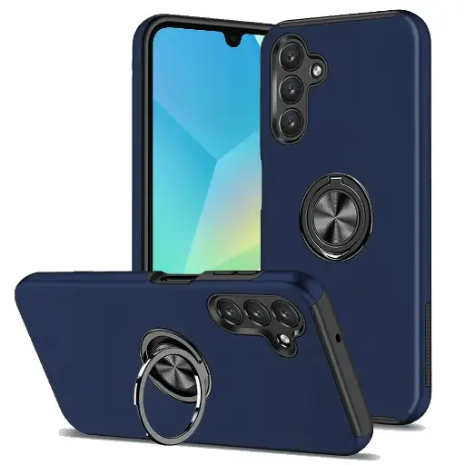 [QBCHIEF-5gA16-Blue] For Samsung A16 5G CHIEF Oil Painted Magnetic Ring Stand Hybrid Case Cover - Dark Blue 