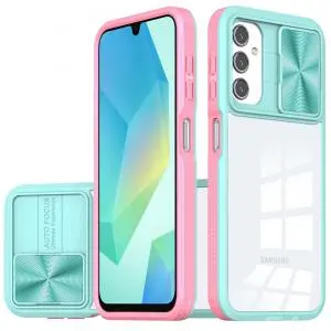 [QBFUSON-5gA16-PBL] For Samsung A16 5G Fusion Transparent Clear Hybrid Case Cover - Pink/Blue 