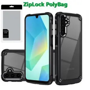 [PGCASEX-5gA16-BK] [PolyBag] For Samsung A16 5G Ultimate CaseX Transparent Hybrid Case with Metal Buttons And Camera Ed 