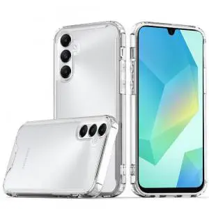 [QBCLTPU-5gA16-ClrClr] For Samsung A16 5G Colored Shockproof Transparent Hard PC TPU Hybrid Case Cover - Clear/Clear 