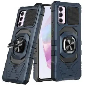 [QBROB-A36-Blue] For Samsung Galaxy A36 Robotic Hybrid with Magnetic Ring Stand Case Cover - Dark Blue 
