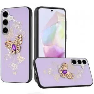 [QBSPLNDX-A36-PGRD] For Samsung Galaxy A36 SPLENDID Diamond Glitter Ornaments Engraving Case Cover - Garden Butterflies 