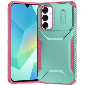 [QBUDSGN-5gA16-TLPNK] For Samsung A16 5G Ultimate U Design Hybrid with Camera Window Covering - Teal+Pink 