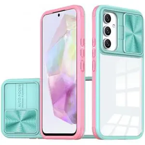 [QBFUSON-A36-PBL] For Samsung Galaxy A36 Fusion Transparent Clear Hybrid Case Cover - Pink/Blue 