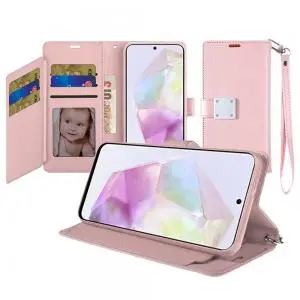 [QBWMS-A36-RGold] For Samsung Galaxy A36 Wallet ID Card Holder Case Cover - Rose Gold 