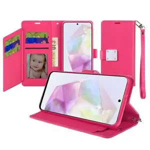 [QBWMS-A36-Hpnk] For Samsung Galaxy A36 Wallet ID Card Holder Case Cover - Hot Pink 