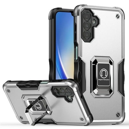 [QBOPTI-A15-Silv] For Samsung A15 5G OPTIMUM Magnetic Ring Stand Hybrid Case Cover - Silver 