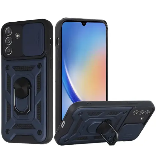 [QBELTE-A15-Blue] For Samsung A15 5G ELITE Camera Push Magnetic Ring Stand Hybrid Case Cover - Blue 