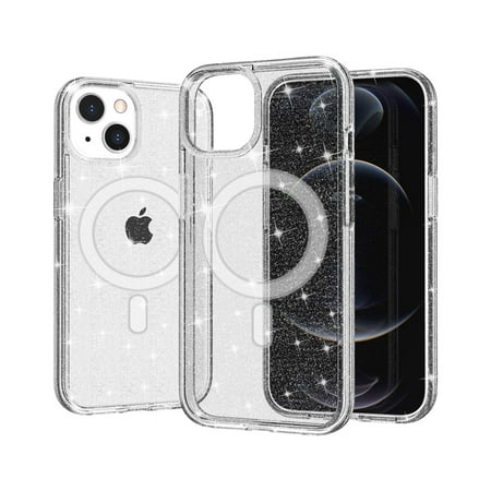[MGSTGT-ip14-Clr] For iPhone 13/14 Glitter Ultra (Magnetic Circle) Thick 3mm Transparent Hybrid - Clear 