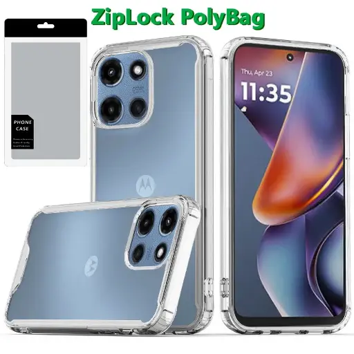 [PGCLTPU-25G5g-ClrClr] [PolyBag] For Motorola Moto G 5G 2025 Colored Shockproof Transparent Hard PC TPU Hybrid - Clear/Clear 