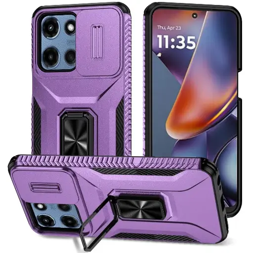 [QBCMPLTE-25G5g-DPrp] For Motorola Moto G 5G 2025 Complete Magnetic Metal Ring Stand Camera Protection Hybrid - Dark Purple 