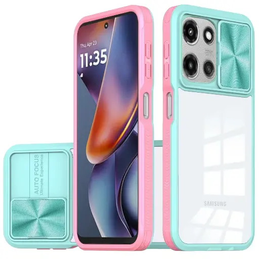 [QBFUSON-25G5g-PBL] For Motorola Moto G 5G 2025 Fusion Transparent Clear Hybrid Case Cover - Pink/Blue 