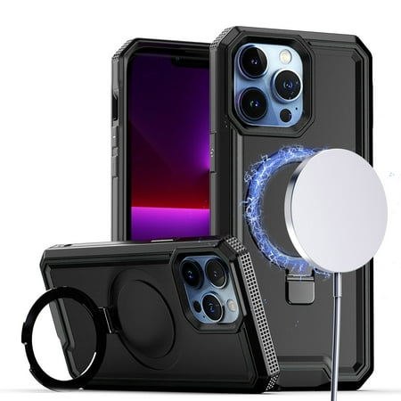 [MGALIGN-IP14-BK] For iPhone 13iphone 14 6.1 Aligned Magnetic Circle Kickstand Tough Strong Shockproof Hybrid - Black