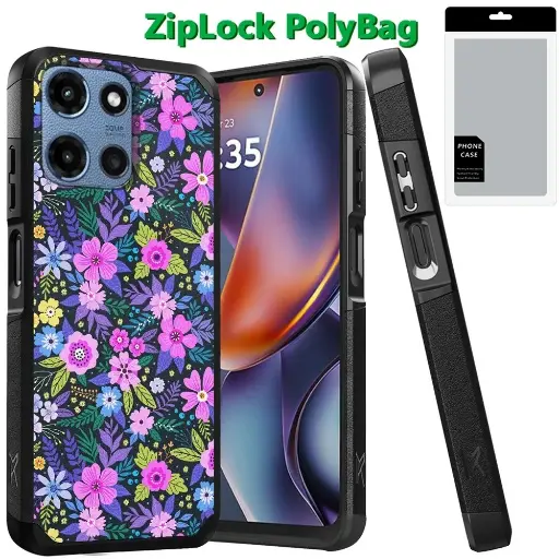[PGNMKHY-25G5g-MFBM] [PolyBag] For Motorola Moto G 5G 2025 (Original Series) Tough Strong Shockproof Hybrid in Slide-Out Package - Mystical Floral Boom 