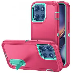 [QBPEAK-25G5g-THPnk] For Motorola Moto G 5G 2025 PEAK 3in1 Toughest Hybrid with Stand Cover Case - Teal/Hot Pink 