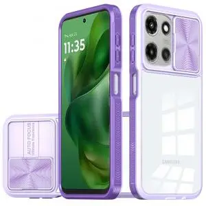 [QBFUSON-25G5g-Prp] For Motorola Moto G 5G 2025 Fusion Transparent Clear Hybrid Case Cover - Purple 