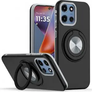 [QBRING-25G5g-BK] For Motorola Moto G 5G 2025 Metal CD Pattern Matte Finished Hybrid with Rotational Ring [Car Mount F 