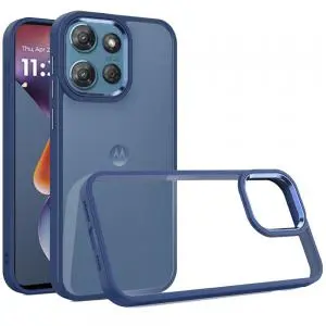[QBFNST-25G5g-Blue] For Motorola Moto G 5G 2025 Finest Transparent Thick Acrylic Hybrid Metal Buttons Cover Case - Blue 