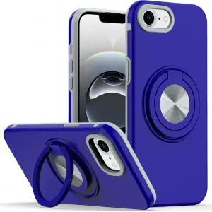 [QBRING-iP16E-Blue] For iPhone 16E / SE4 Metal CD Pattern Matte Finished Hybrid with Rotational Ring [Car Mount Friendly 