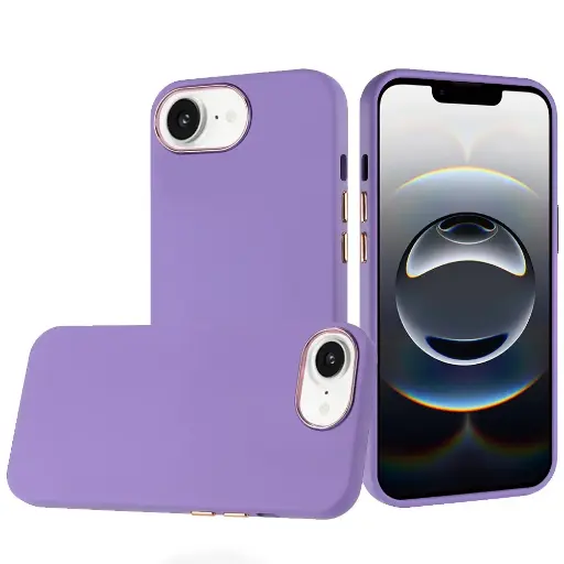 [QBCLASS-iP16E-Prp] For iPhone 16E (E edition) / SE4 (2025) Classy Slick Chromed Around Hybrid Case Cover - Dark Purple 