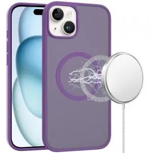 [MGSAFE-iP15-DPrp] For iPhone 15 [Magnetic Circle] Smooth Safe Matte Feel Hybrid Case - Dark Purple 