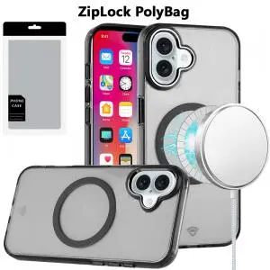 [PGMGACRLC-iP16-BK] [PolyBag] For iPhone 16 6.1 inch Magnetic Circle Ring Transparent Premium Acrylic with Metal Buttons 