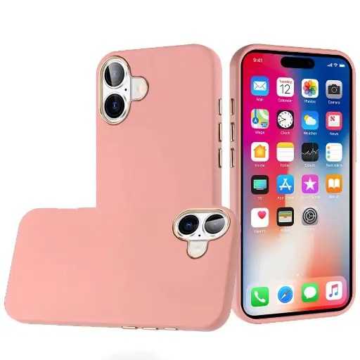 [QBCLASS-iP16-LPnk] For iPhone 16 6.1 inch Classy Slick Chromed Around Hybrid Case Cover - Light Pink 
