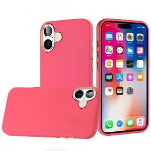 [766058636768] For iPhone 16 6.1 inch Classy Slick Chromed Around Hybrid Case Cover - Hot Pink 