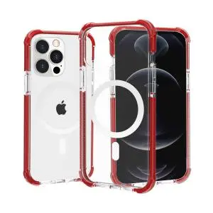 [792058551541] For iPhone 15 Acrylic [Magnetic Circle] Tough 2.5mm Transparent ShockProof Hybrid - Red 