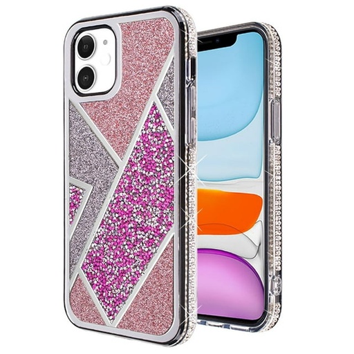 [QBRHM-iP11-RPnk] iPhone 11 (XI6.1) Rhombus Bling Glitter Diamond Case Cover - Rose Pink