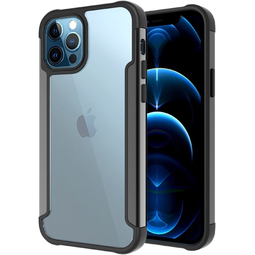 [QBALM-iP126.1-BK] iPhone 12 & iPhone 12 Pro (Open Camera Hole) Aluminium Alloy Transparent PC TPU Slick Hybrid - Black
