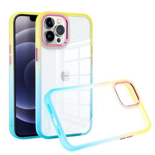 [QBRADNT-iP126.1-YBB] iPhone 12 & iPhone 12 Pro Radiant Two Tone Transparent Thick Hybrid Case Cover - Yellow/Light Blue