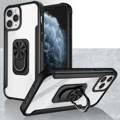 [QBRGALM-iP126.1-BK] iPhone 12 & iPhone 12 Pro (Open Camera Hole) Aluminium Alloy Magnetic Ring Stand Hybrid Case Cover - Black