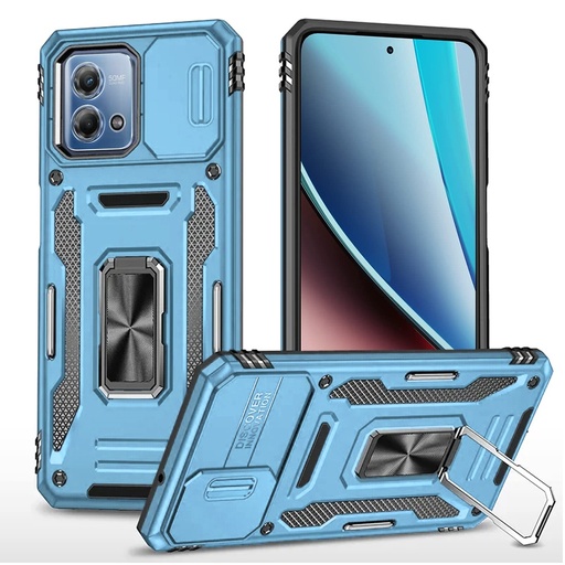 [QBUTR-STY5g23-LBlue] Motorola G STYLUS 5G (2023) Utter Tough Metal Ring Movable Camera Window Hybrid Case Cover - Light Blue