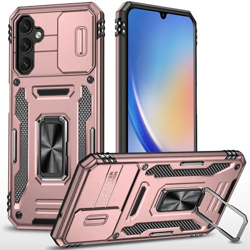 [QBUTR-A15-RGold] Samsung A15 5G Utter Tough Metal Ring Movable Camera Window Hybrid Case Cover - Rose Gold