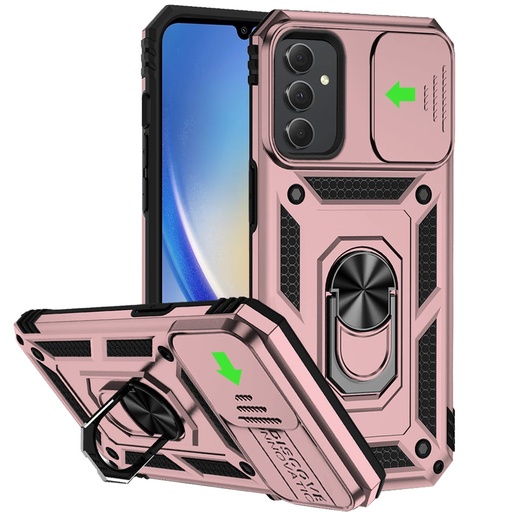[QBWELL-A15-RGold] Samsung A15 5G Well Protective Magentic Ring Stand Camera Protective Cover Case - Rose Gold